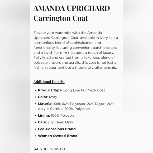 Amanda Uprichard Ivory Carrington Coat Sz Medium - Picture 5 of 17